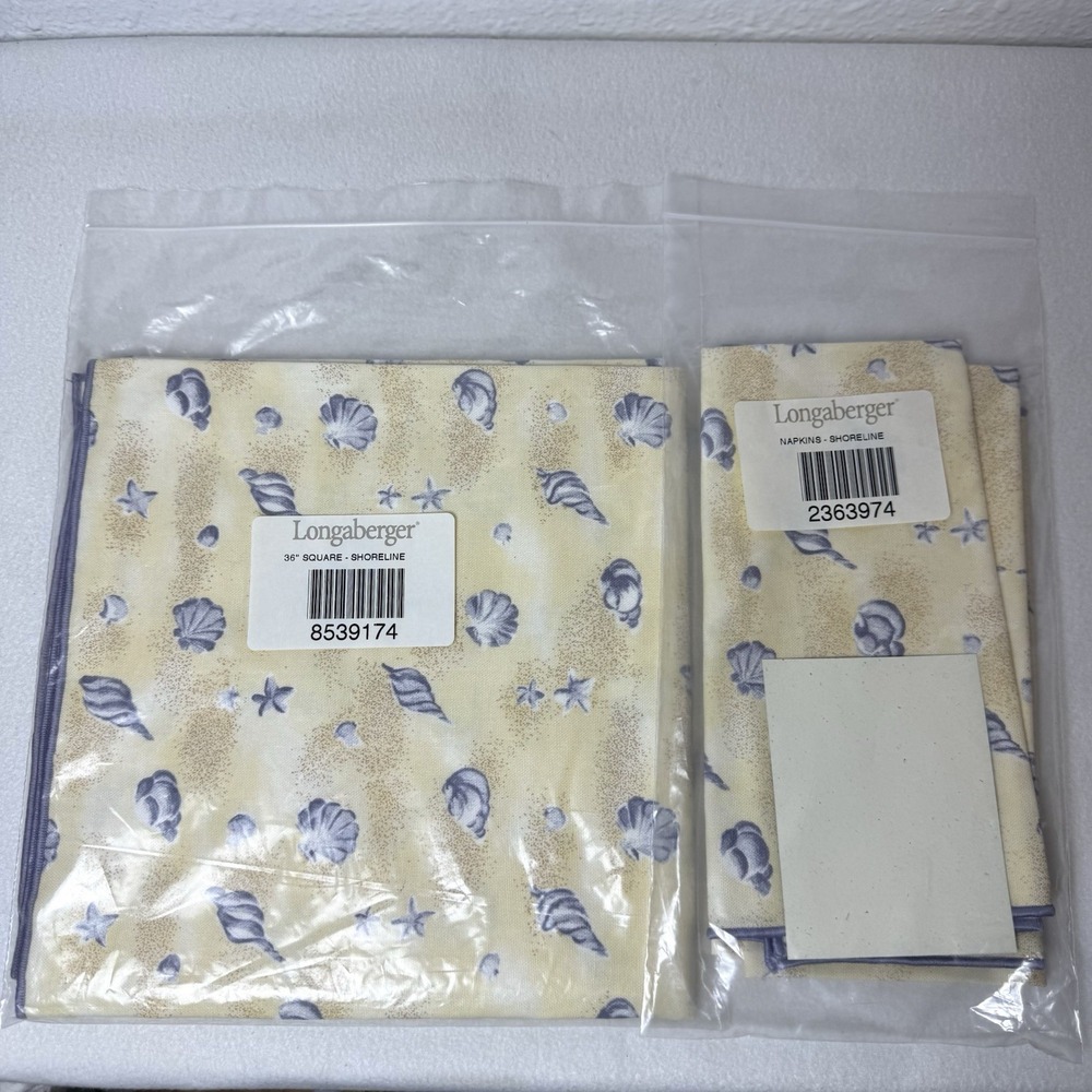 Longaberger Basket 36" Fabric Table Cloth Square Shoreline And Two Napkins Beach